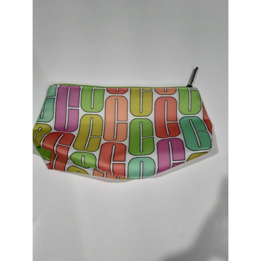 CLINIQUE LETTER C PATTERN MAKEUP BAG multi color yellow green orange neon zipper